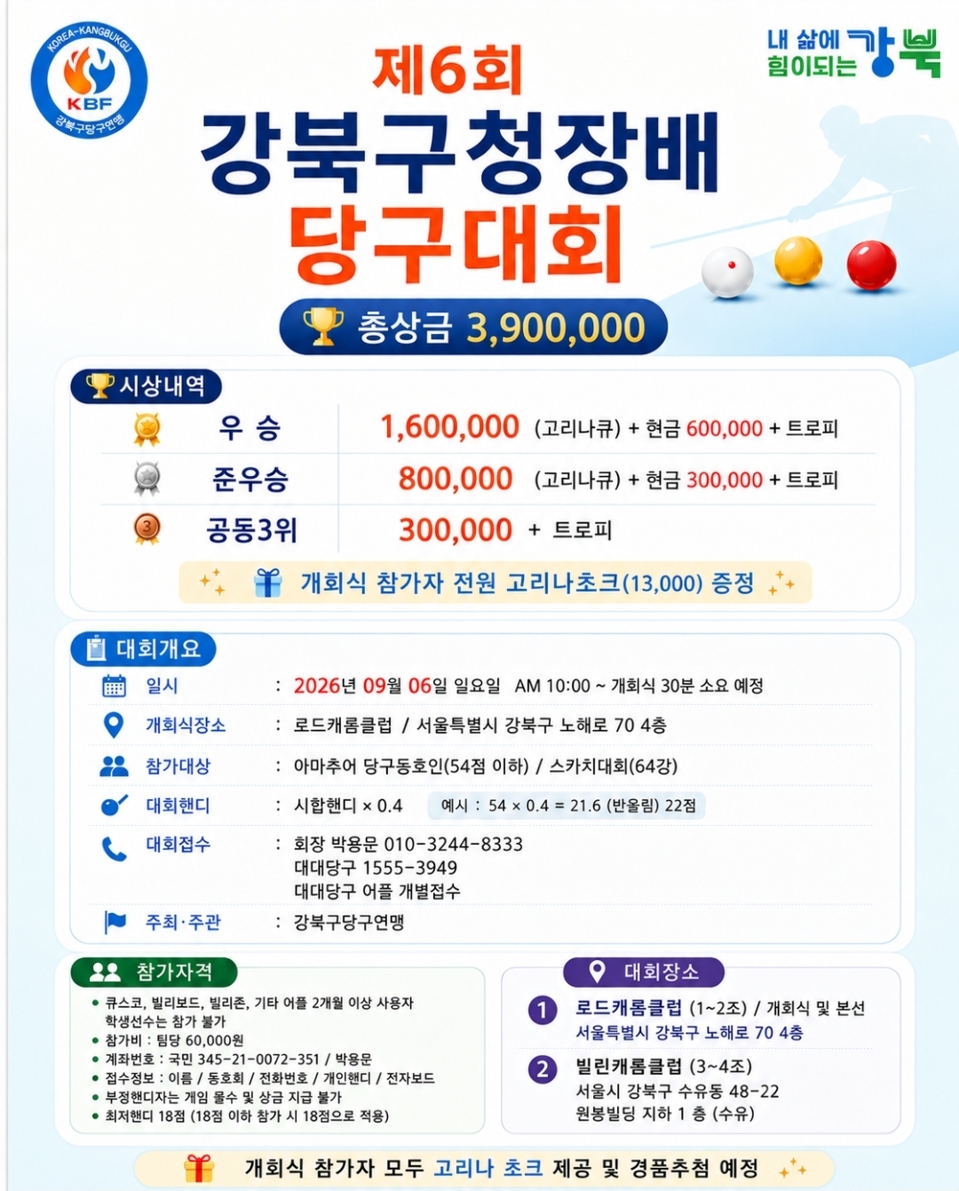 제 6회 강북구청장배 당구대회 포스터
